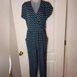 Navy Blue Patterned Jumpsuit with Cinched Waist (#632)